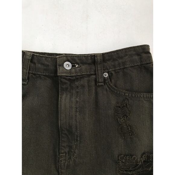 Carmar Distressed A-Line Cotton Denim Jean Mini Skirt Olive - Picture 6 of 10